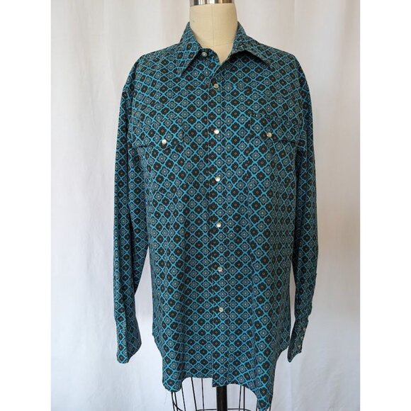 Wrangler Tops - Women's Wrangler Wrancher Pearl Snap Long Sleeve Shirt size Large Western Pocket